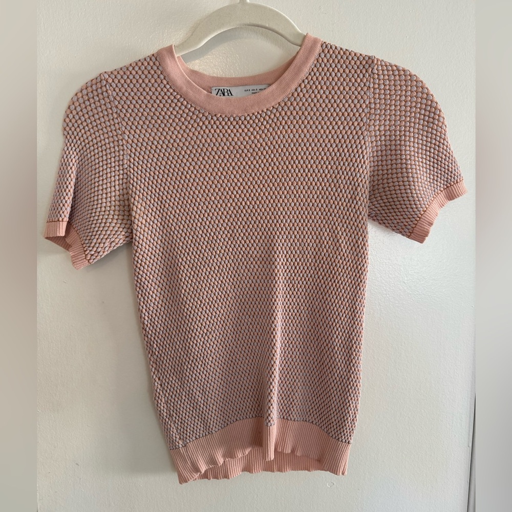 Zara pink and purple short sleeve knit top
